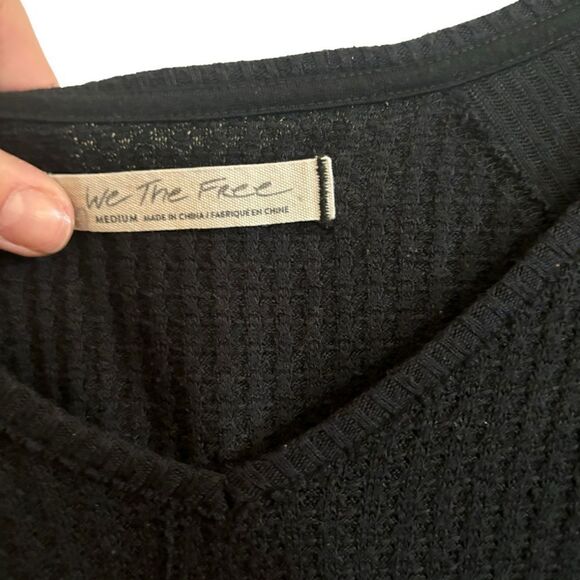 We The Free Waffle Knit Slouchy Oversized Off the Shoulder Long Sleeve Top Med - Picture 5 of 6